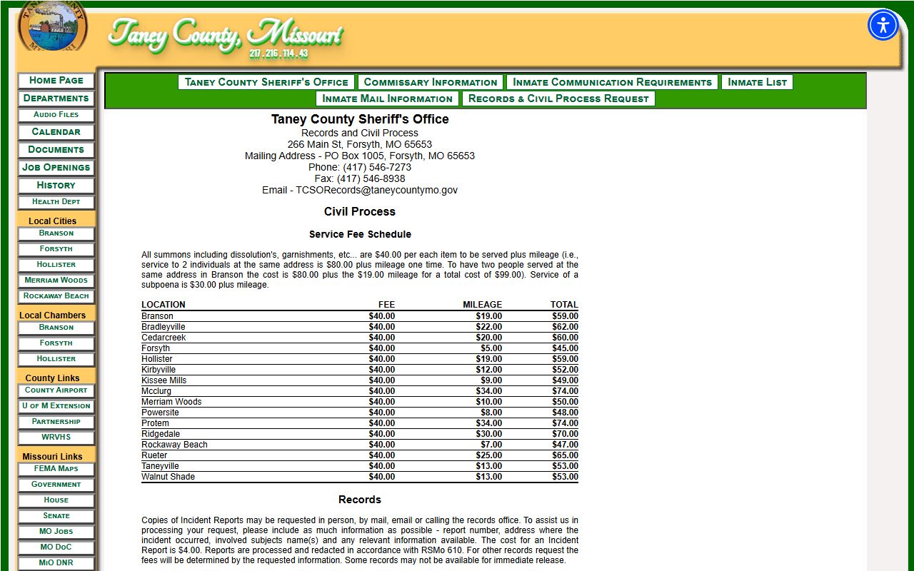 Taney County booking photo records request office
