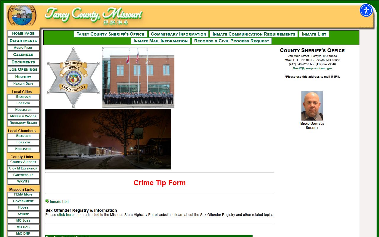 Taney County Jail inmate records links on the sheriff office page